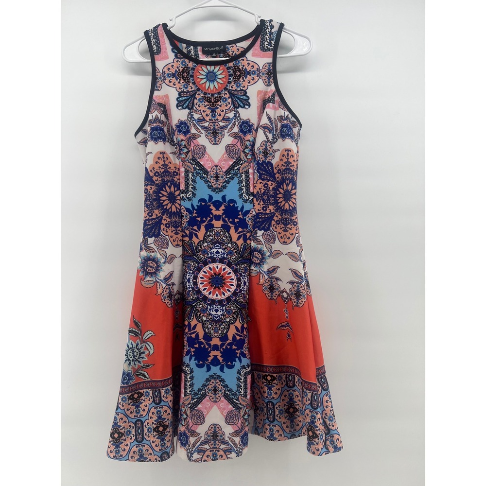 VINTAGE 90s My Michelle Retro Womens Size M Kaleidoscope Medallion Keyhole Back